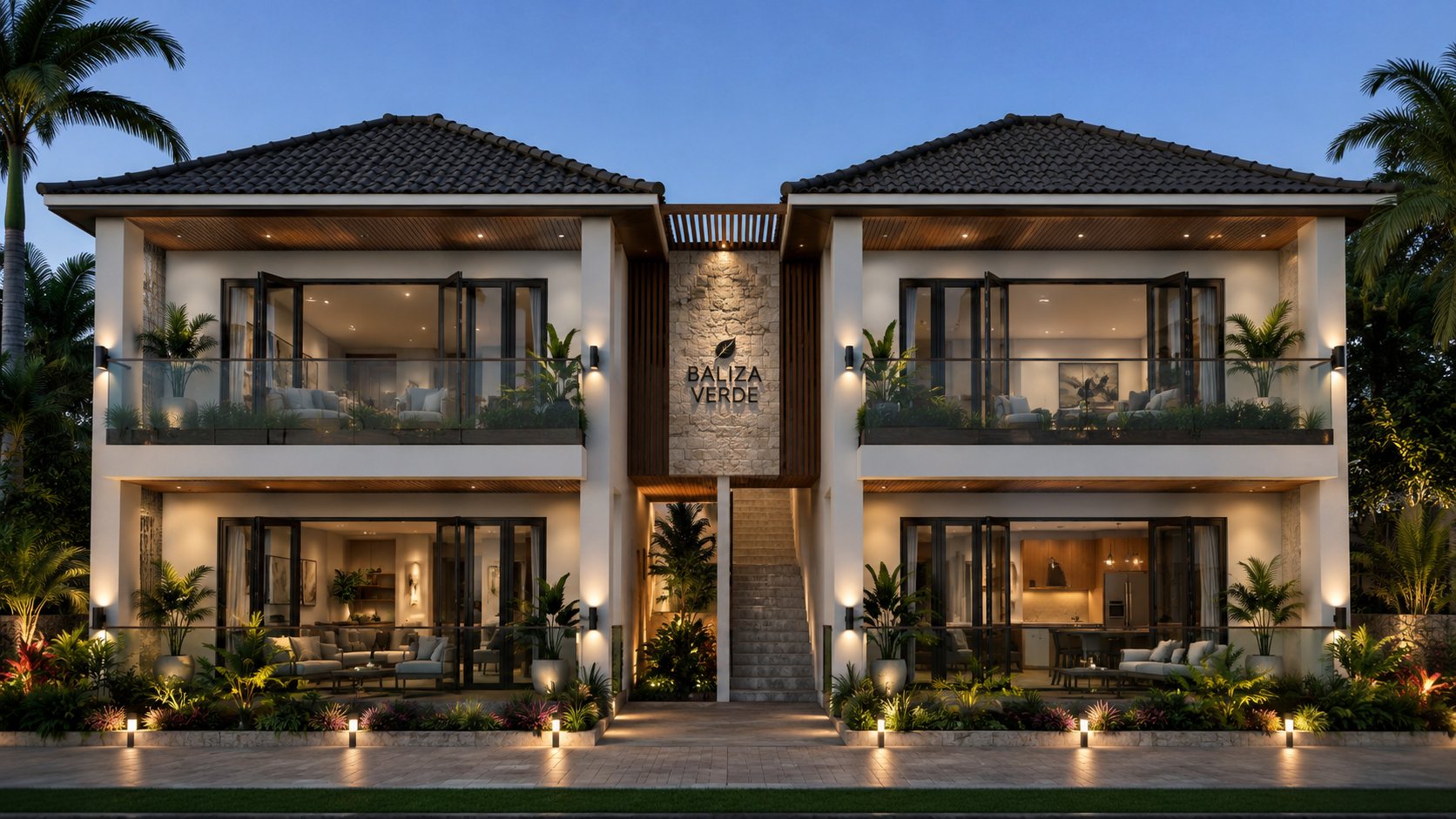 Light-filled living room opening onto a green terrace at Baliza Verde